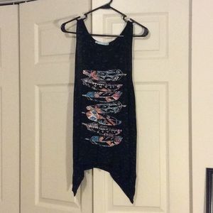 Shark bite Tank Top with Feather Design